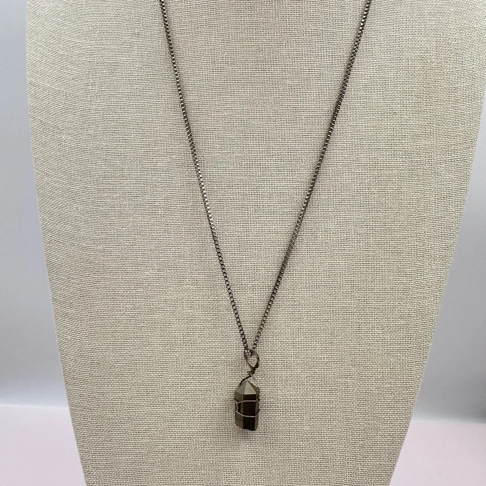Vintage 90s Wire Wrapped Pyrite Point Pendant Necklace Women's Classic Jewelry